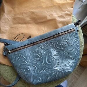 Patricia Nash Embossed Floral Light Blue Leather Belt Bag